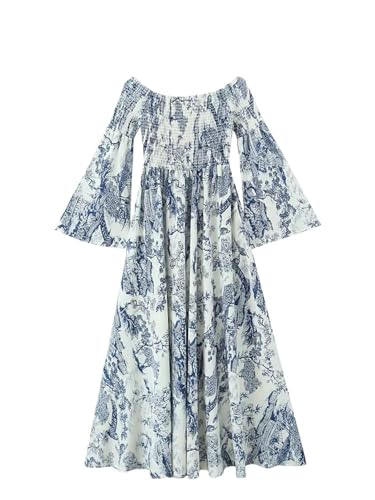 Summer Midi Dress Women Edgy Long Sleeve Slash Neck Print