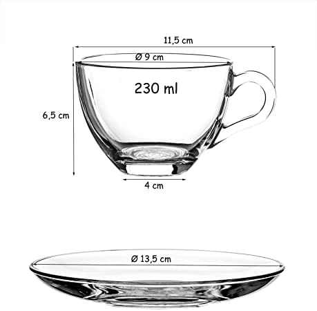 5. Bild von Pasabahce 97948 Basic, 6 Tassen mit 6 Untertellern, für Tee, Kaffee, Cappuccino, für 6 Personen transparent