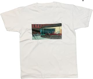 Nighthawks by Edward Hopper T-Shirt Vintage Famous Aesthetic Art (L, White)