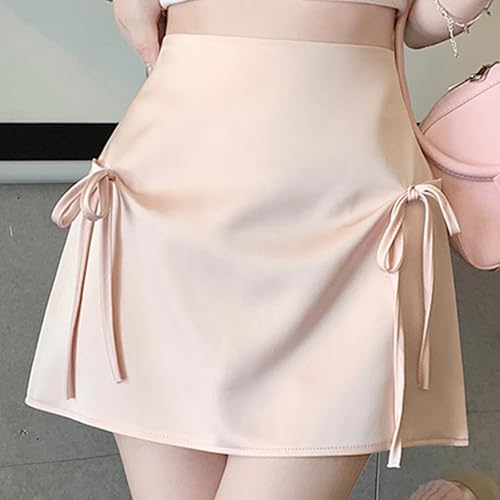 Womens Mini Skirts Trendy Silk Satin Short Skirt Drawstring Elastic High Waisted A-Line Club Party Going Out Skirts3
