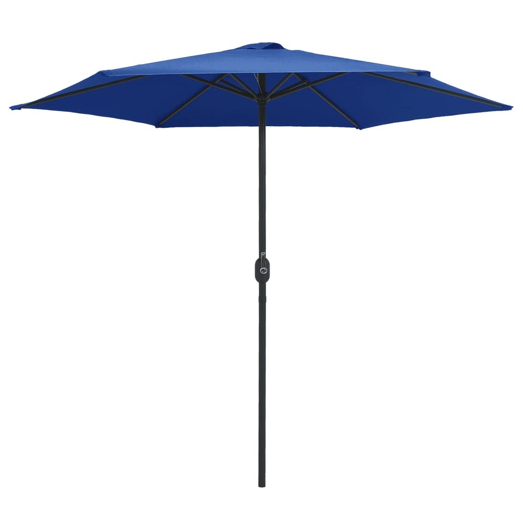 Parasol przeciwsłoneczny z aluminiowym masztem 270 x 246 cm, lazurowy niebieski i pokrycie parasola, 6 mocnych podpórek zapewniających stabilność, mechanizm korbowy do łatwego otwierania i