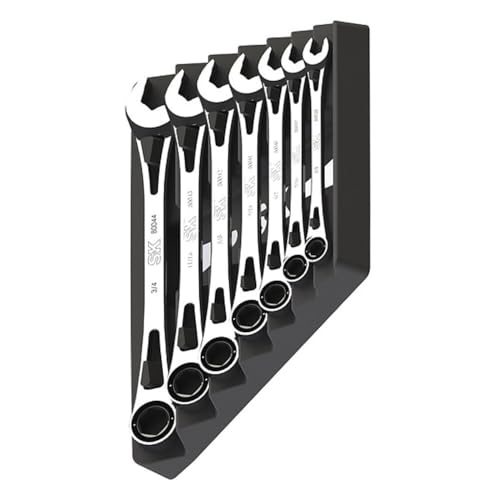 SK Tools USA 7 Piece, 6 Point, Fractional X-Frame® Combination Ratcheting Wrench Set | 80049