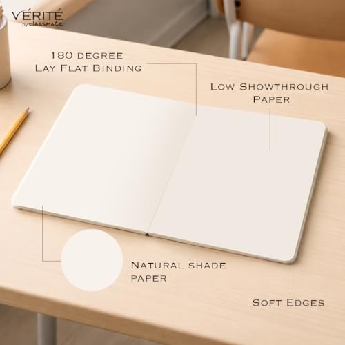 Image of Lay Flat Binding Notebook - Verite by Classmate Ideal for School Students, Persian Green Color, Size (in cm) 24 X 18, Unruled, Thick Premium 120 Pages with Low Ink Bleed for Smooth Writing Experience