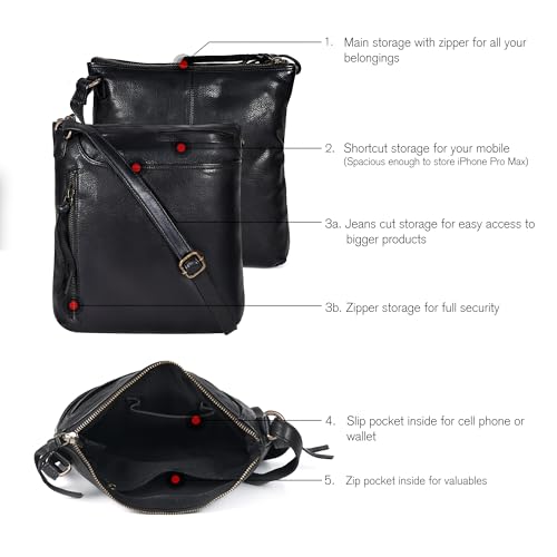 Image of Genuine Leather Crossbody Bag For Women - Medium Cross Body Handbag Purse