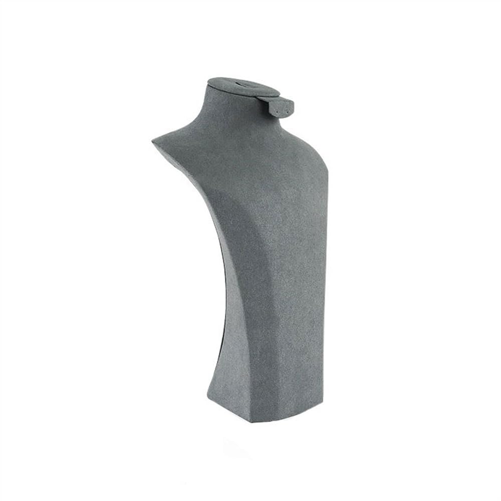 QINGGANG-0224 jewelry organizer Gray Microfiber Necklace Display Stand Portrait Mannequin Neck Jewelry Jewelry Window Display Stand for dressing table(Medium)