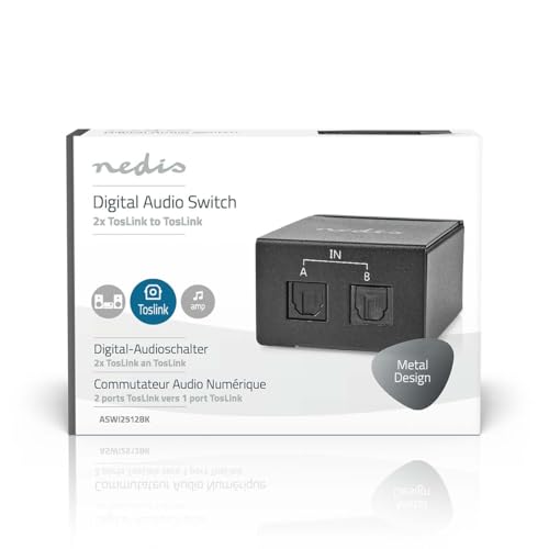 Interruptor de audio digital con 2 entradas TosLink manual en acabado de metal negro de Nedis 6