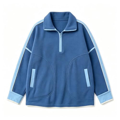 TRCELECTROP Striped Half Zip Sweatshirt Women Oversized Stand Collar Fleece Sweatshirt Fall Winter Warm Coats with Pockets - image 3