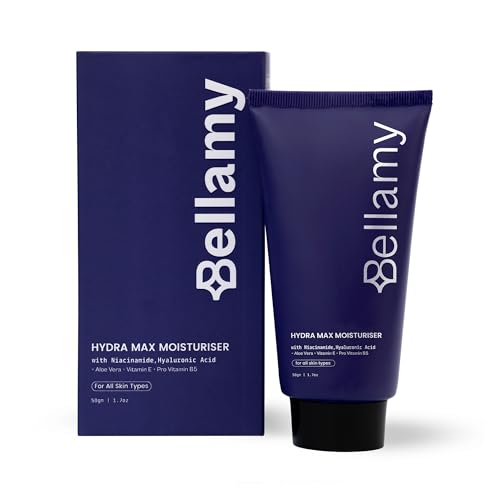 Image of Bellamy Niacinamide & Hyaluronic Acid Gel Moisturizer for Face | with Aloe Vera, Vitamin E & Pro Vitamin B5 | 48 Hours of Hydration & Oil Free | For Dry Skin, Oily Skin & Sensitive Skin | 50gm