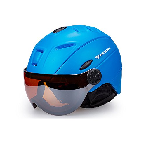 ZoliTime 2-en-1 Casco de esquí + Gafas de Snowboard Integrados Hombres y Mujeres de protección Gear Gafas de esquí (M, Azul)