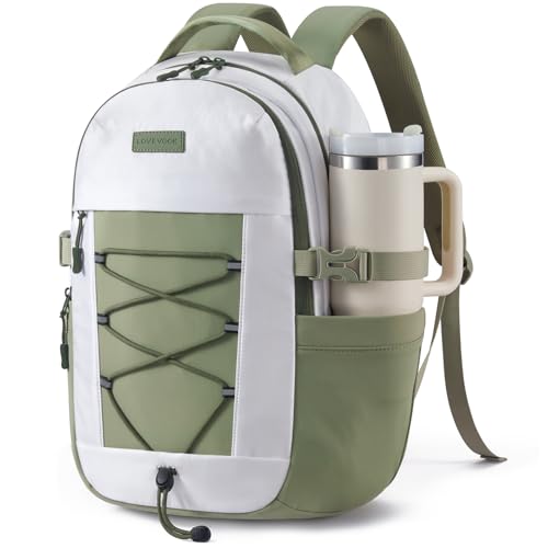 Image of LOVEVOOK College Laptop Backpack with Locking Cup Holder, 15.6 Inch Padded Waterproof Travel Daypack, Personal Item Bag for Work Commute Nurse Teacher