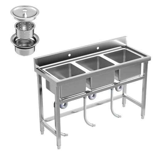 3 Compartment Stainless Steel Utility Sink, 51