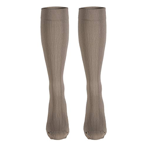 Truform Compression Socks, 15-20 mmHg, Women's Dress Socks, Knee High Over Calf Length, Tan Rib Knit, Medium (Pack of 2)4