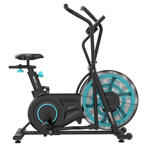 Cecotec Heimtrainer Fahrrad Drumfit WOD Rider 2000 Eolo PRO Air Bike. 480 mm Ventilator, Riemenantrieb, LCD mit Watt/Speed/RPM, Kinomap & Zwift, HR-Empfänger für Brustgurt, Rollen, max 135 kg