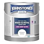 Johnstone's - Wood & Metal Paint - Satin Finish - Brilliant White - 2.5L - Water Based - Non Drip & Quick Drying - Radiator Paint - Low Odour - Dry in 1-2 Hours - 8m2 Coverage per Litre