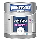 Johnstone's - Wood & Metal Paint - Satin Finish - Brilliant White - 2.5L - Water Based - Non Drip & Quick Drying - Radiator Paint - Low Odour - Dry in 1-2 Hours - 8m2 Coverage per Litre