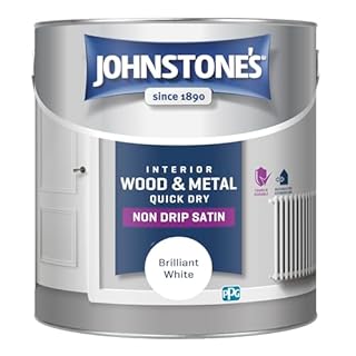 Johnstone's - Wood & Metal Paint - Satin Finish - Brilliant White - 2.5L - Water Based - Non Drip & Quick Drying - Radiator Paint - Low Odour - Dry in 1-2 Hours - 8m2 Coverage per Litre