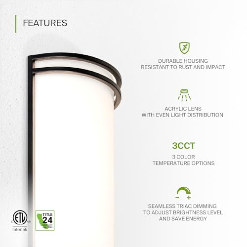 Image of ASD Indoor LED Wall Sconce Lights - 14 Inch 20W Black Modern LED Wall Sconces Hardwired - ETL Dimmable 3000K 4000K 5000K Adjustable Sconce Light Fixture for Bedroom, Hallway, 2 Pack