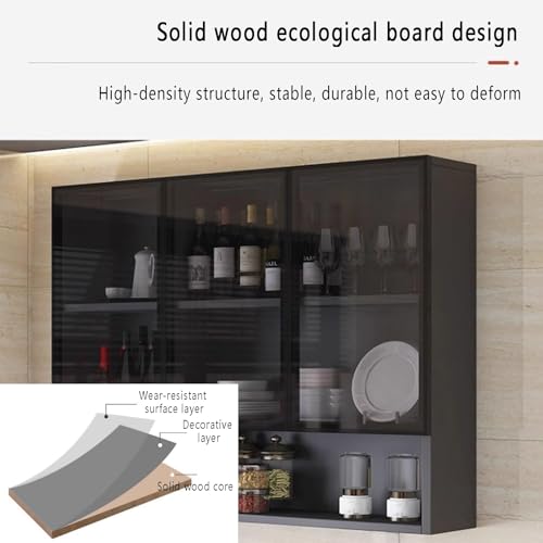 Wall-Mounted Bathroom Glass Display Cabinet, Narrow Kitchen Storage, Brown/Gray Living Room Decor, Over-The-Toilet Organizer with Hidden Handle, Ideal for Bathroom & Kitchen - Image 6