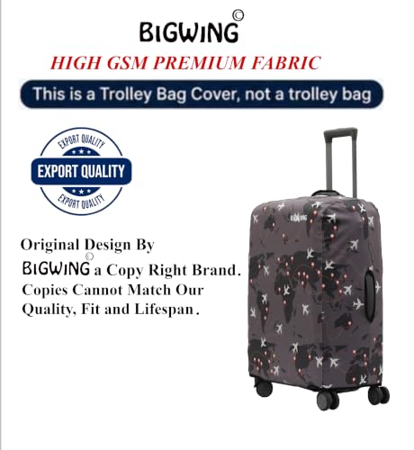 Image of BIGWING Protective Cover in Polyester Fabric with Map Print for | Medium Size 24' inch 65 cm | Hard Luggage Trolley Bag Cover (Fits Only On Fiber - Plastic Trolley Bag) Brown Color