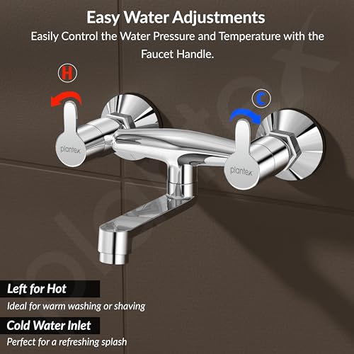 Image of Plantex Non-Telephonic Wall Mixer Tap for Bathroom with Brass Wall Flange and Teflon Tape /Mixer Tap for Bathroom with Water Saving Aerator-(FLO-816, Chrome)
