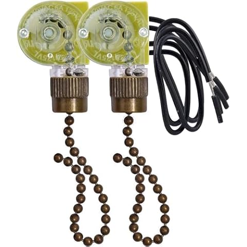 Ceiling Fan Light Switch Zing Ear ZE-109 E89885 Two-Wire Light Switch with Pull Chain Cords for Hunter Ceiling Light Fans Lamps and Wall Lights Replacement,(Bronze Pull Chain) 2 Pack Cover