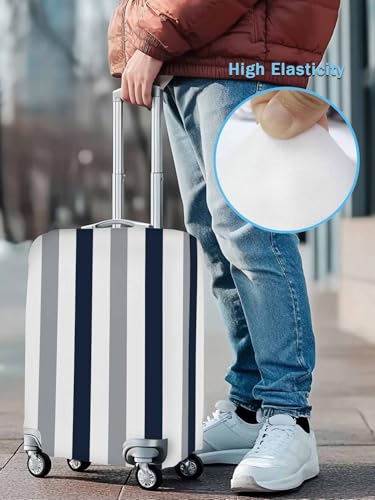 Navy Blue Gray Travel Luggage Cover, Striped Simple Geometric Anti-scratch Elastic Luggage Covers For Suitcase Protector, Washable Baggage Covers3