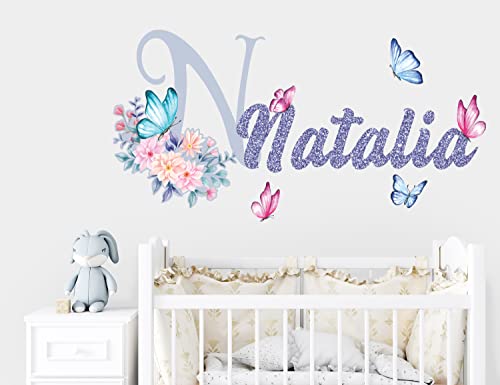 Vinilo decorativo personalizado con brillo flores y mariposas