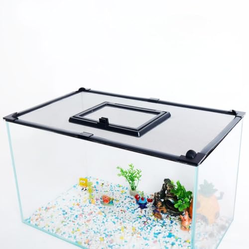 Magnetic Fish Tank Cover with Feeding Window Dark Grey Frame Grey Fiberglass Mesh, DIY Magnetic Fish Tank Lid 39"x19"(100x50CM), Preventing Fish from Jumping Out The Size can be Adjusted Smaller