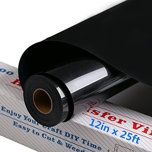 AMAZON - 25Feet HTV Heat Transfer Vinyl Black Iron on Vinyl for Cricut,Easy to Cut & Weed HTV Vinyl Roll,Vinyl Heat Transfer for T-Shirts(Black)