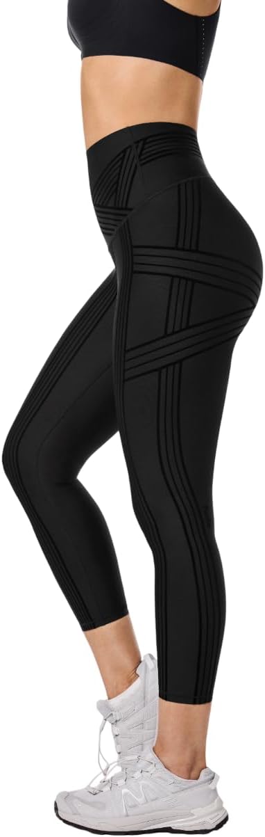 Fanka Powerband Resistance Leggings for Women,7/8 Length–Sculpting Compression with Built-in Bands,Reversible Wear
