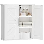 Bathroom Wall Cabinet, Over Toilet Storage Cabinet with Barn Doors and Adjustable Shelves, 3-Tier Medicine Cabinet Wall Mounted, for Bathroom, Kitchen, Entryway, Laundry Room, White, (7.9" D)