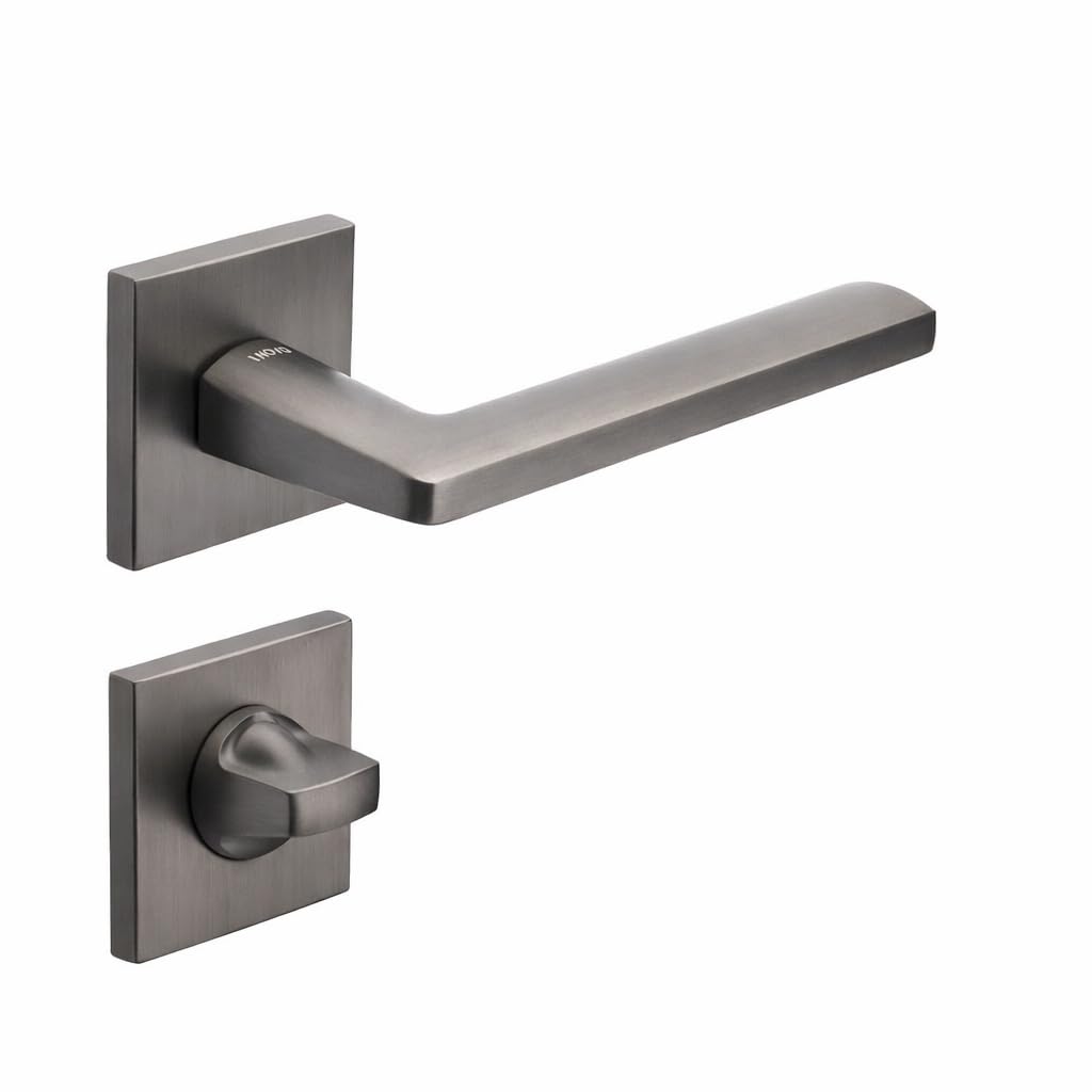 INOVO BETA klamki do WC drzwi wewnętrznych, zestaw klamek z odlewu ciśnieniowego cynku, rozeta 7 mm, z blokadą WC (5 mm czworokątny z adapterem 6/8 mm), klamka do drzwi 35-50 mm, grafitowa