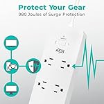 KMC USB-C PD Surge Protector 6-Outlet Power Strip, 30W Power Delivery Port, 2 USB-A Ports, 980J Protection, 4-Foot Extension Cord, White - Image 5