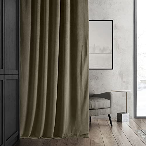 HPD Half Price Drapes Signature Velvet Thermal Blackout Curtains for Living Room 120 Inch Long (1 Panel) Rod Pocket Insulated Blackout Curtains for Bedroom Window Curtains, 50W x 120L, Denver Taupe