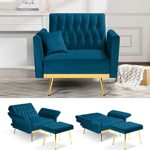 Sillón reclinable ajustable terciopelo verde menta miniatura 1