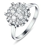 Lirzxin Anillos de plata de ley 925 para mujer, anillo de aniversario de boda, flor de lujo con diamante creado en laboratorio de 0,282 ct/0,45 quilates, U 1/2, Plata de ley, Diamante sintético