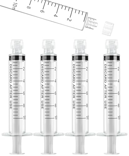 Image of 10mL Luer Lock Syringes without Needle - Syringe with Cap, Sterile Individually Sealed, Professional, Industrial & Personal Home Care, 10 Pack