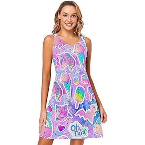 CHIFIGNO Vestido sin Mangas Colorido con Bolsillos Cover