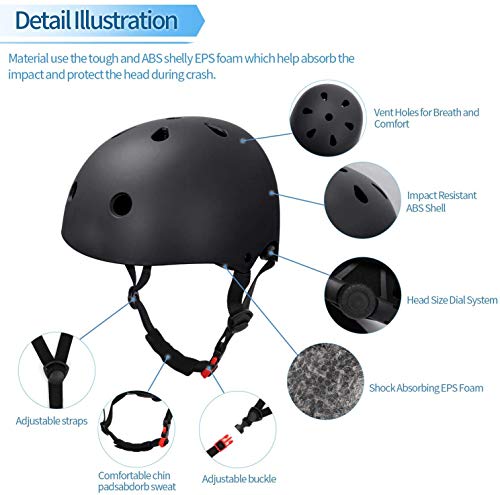 KAMSANG Protective Gear Set with Knee Elbow Pads and Wrist Guards, Kids Adjustable Helmet Set for Bike Skateboarding Roller Blading Scooter Riding Bicycling Roller Skating and More (Black, Small) - Thumbnail 4