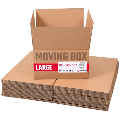 Image of Large Moving Cardboard Boxes 18 inchL x 18 inchW x 10 inchH (Pack of 20) - USA-Made Packing Boxes for Moving, Shipping, or Storage - USPS, UPS, FedEx Approved - Professional Packing Supplies