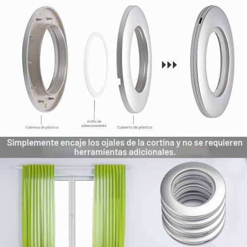 Miniatura 7 de Qucumer 20 Pcs Ollaos Cortinas 40mm Arandelas Cortinas Anillos Cortina Presion Anillos Para Cortinas Redondo Argollas Plasticas Para Cortinas De Baño Anillos Ojales Para Colgar Cortinas, Plata