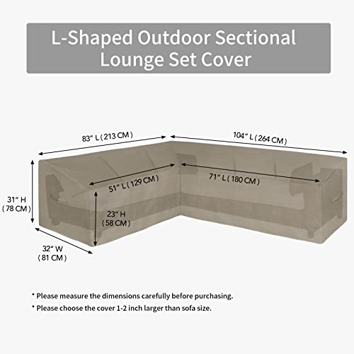 Image of Easy-Going Patio L-Shaped Sectional Sofa Cover, 83 inchX104 Waterproof Outdoor Sectional Cover, Heavy Duty Garden Furniture Protector (Left Facing, Camel)