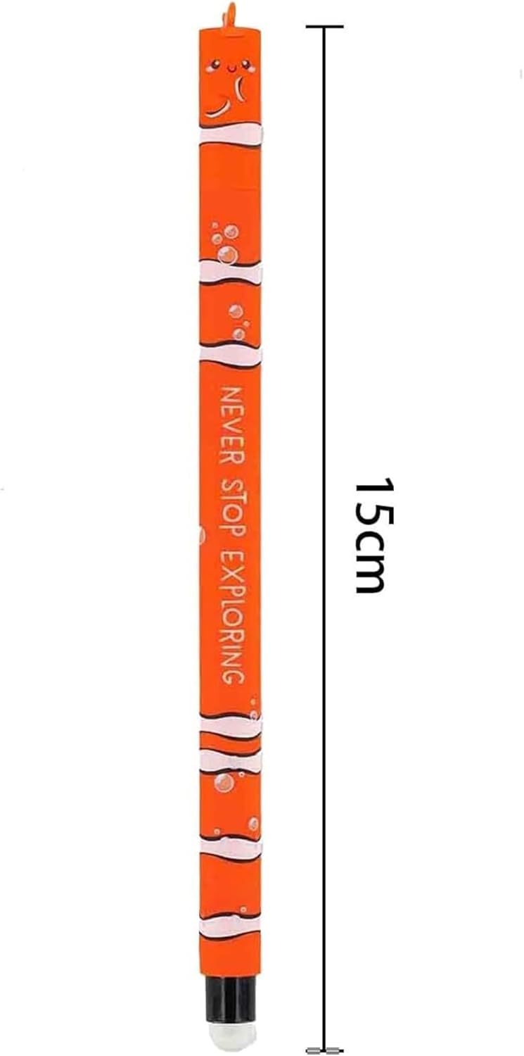 Generisch Stylos à encre gel effaçables, lot de 3, motifs marins (tortue, hippocampe, poisson-clown) – idéaux pour les enfants, les écoliers et l’école pour l’écriture et le dessin