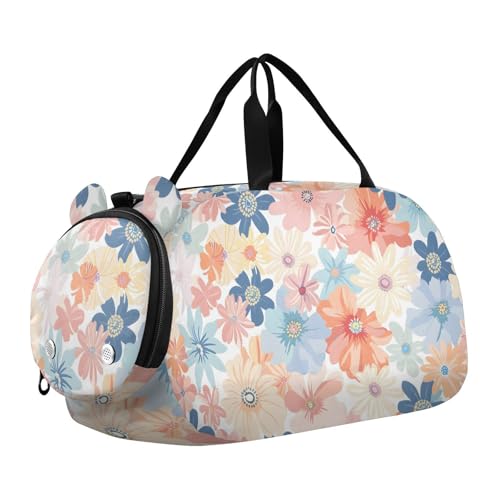 Duffle Bag Kids Gym Bag with Shoes Compartment & Wet Separation Overnight Travel Duffel Bag Floral Designs Pastel for Girl Boy