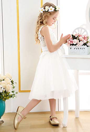 Bow Dream Lace Vintage Flower Girl's Dress Tulle Sleeveless White 64