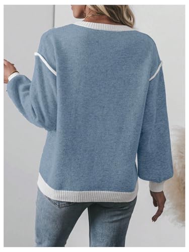 Image of RoseSeek Women's 3D Floral Appliques Crewneck Sweaters Long Sleeve Drop Shoulder Pullovers Elegant Knit Tops
