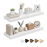 RICHER HOUSE Wandregale, 60 cm Schweberegal, Wandboard Holz mit unsichtbaren Halterungen, Holzregal Wand 2er-Set für Badezimmer, Schlafzimmer, Büro, Wohnzimmer, Küche (Weiß, 60 x 23,5 x 3,8 cm)