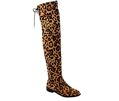 Forever Link Jalen-H4 Women's Over The Knee Thigh High Flat Boot,Leopard 7.5 #TOP3