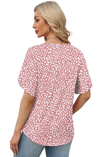 Image of WIHOLL Womens Summer Tops Short Petal Sleeve Shirts Fashion V Neck Womens Clothing