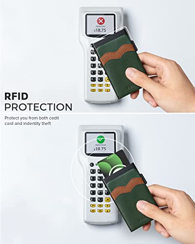 Image of VULKIT Credit Card Holder Minimalist Slim Pop Up Wallet with Leather Slots RFID Blocking for Men and Women Holds 7 Cards and Notes Green